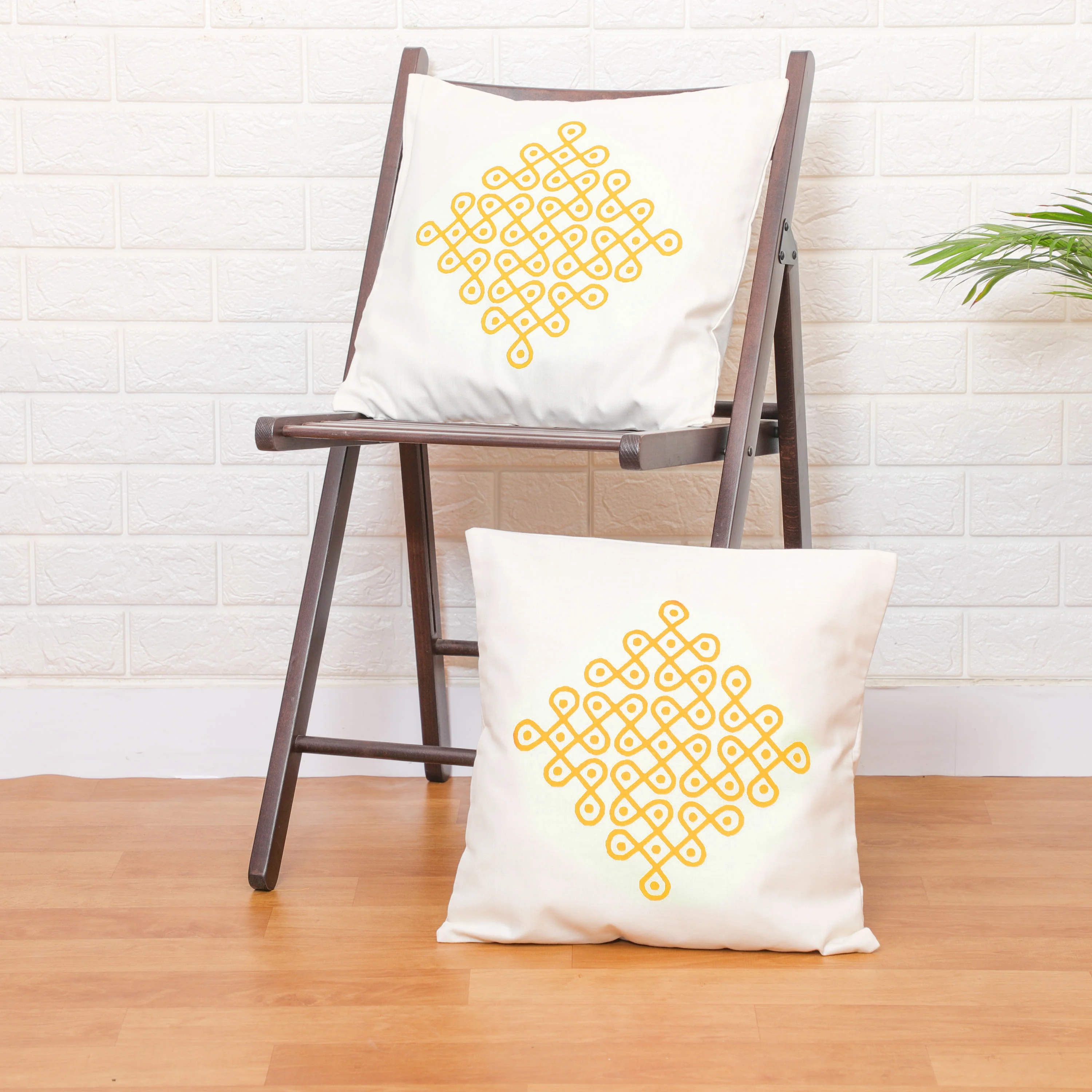 White Kolam Design Cushion Covers